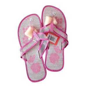 Women LA Beauty Pink Flower Thong Flip Flops- Size 9